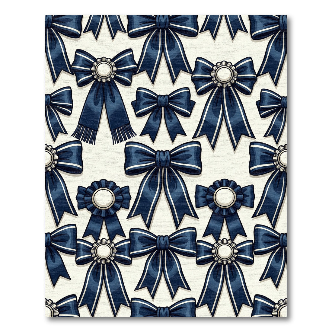 Navy Ribbon Bows and Rosette Medallions Rug