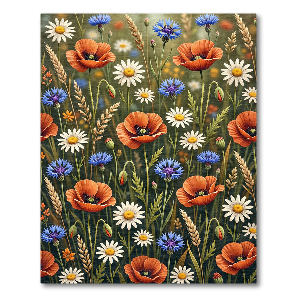 Vibrant Wildflower Meadow Poppy Daisy Field Rug