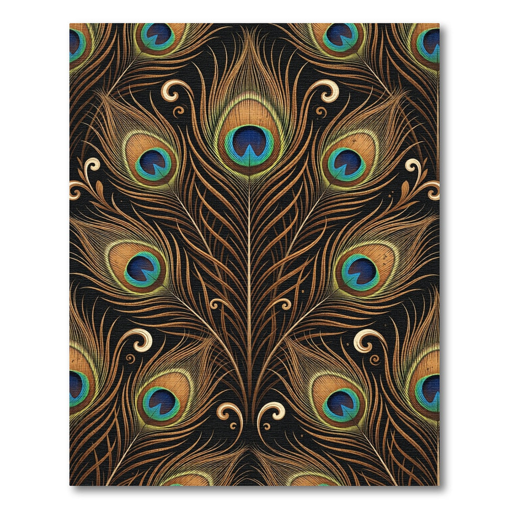 Golden Peacock Feather Art Deco Rug