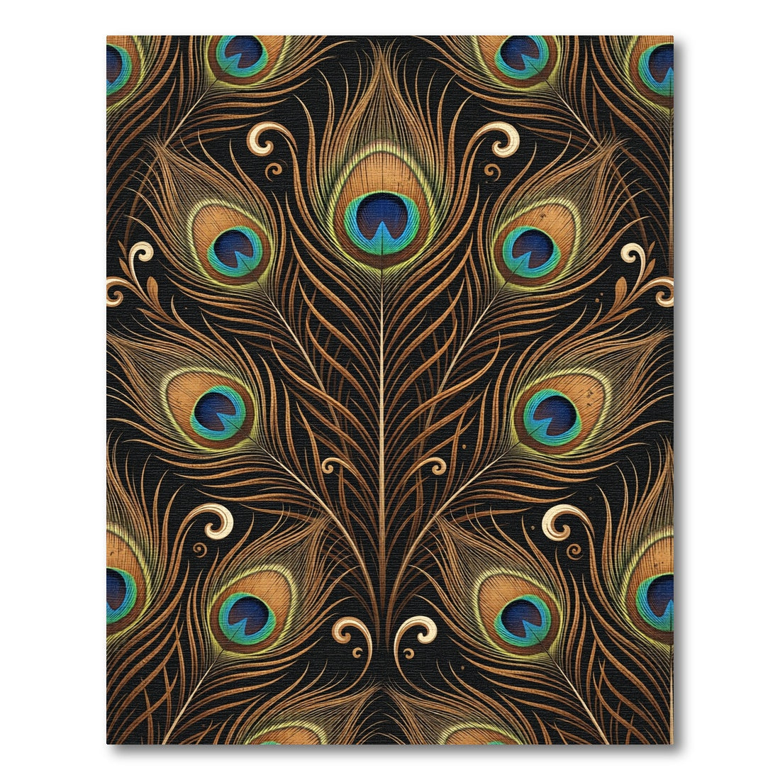 Golden Peacock Feather Art Deco Rug