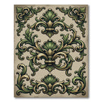 Ornate Green Gold Acanthus Scroll Rug
