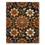 Golden Sunburst Floral Vine Medallion Rug