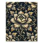 Vintage Gold Floral Black Damask Rug