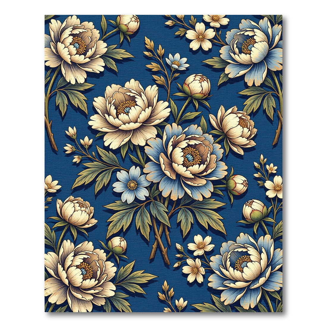 Peony Floral Blue Botanical Arrangement Rug