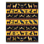 Golden Yellow Tribal Eagle Llama Raven Rug