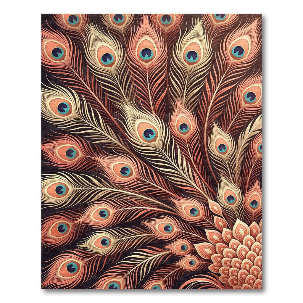 Coral Peach Feathered Eye Fan Display Rug
