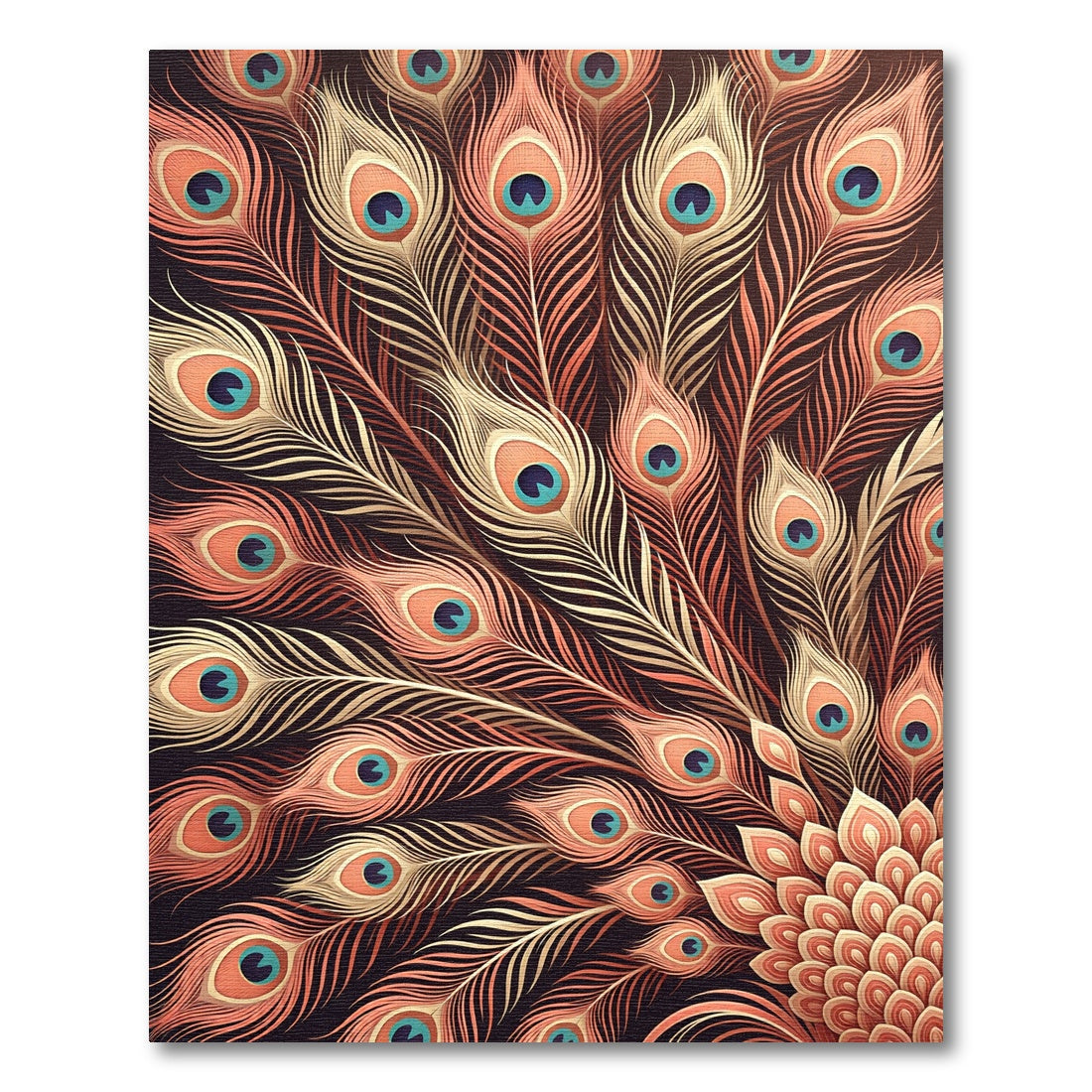 Coral Peach Feathered Eye Fan Display Rug
