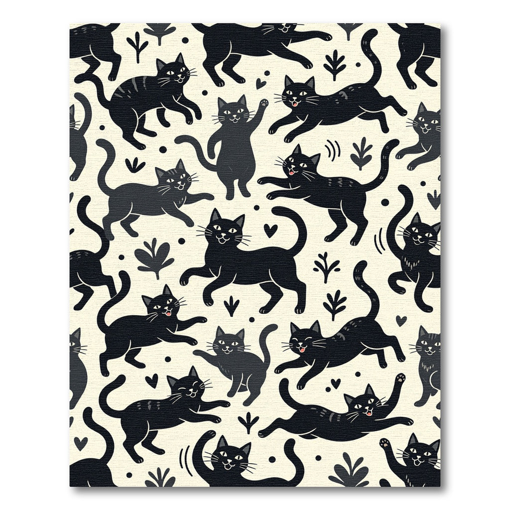 Playful Black Cat Whimsical Doodles Rug