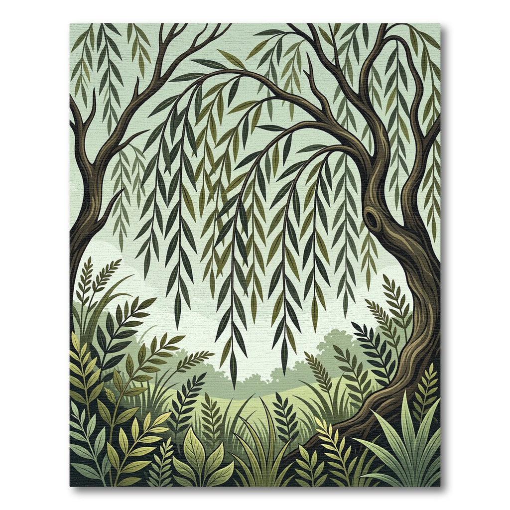 Serene Willow Tree Lush Green Meadow Rug