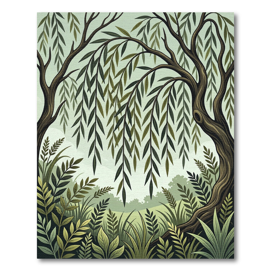 Serene Willow Tree Lush Green Meadow Rug