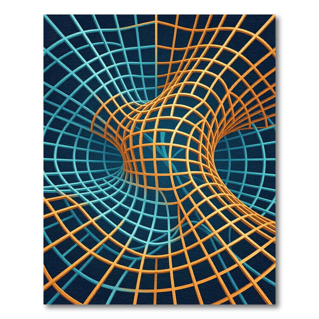 Abstract Golden Cyan Geometric Warp Rug