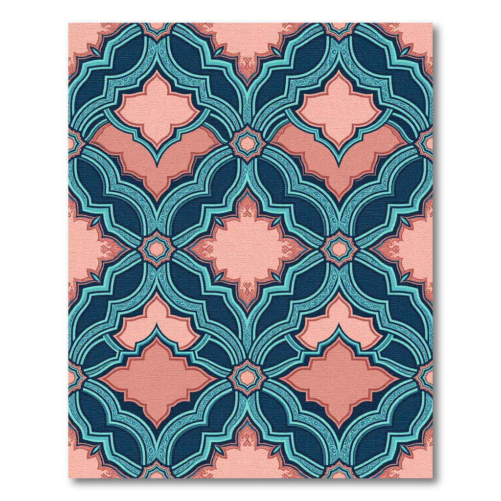 Navy Blue Peach Geometric Lattice Rug