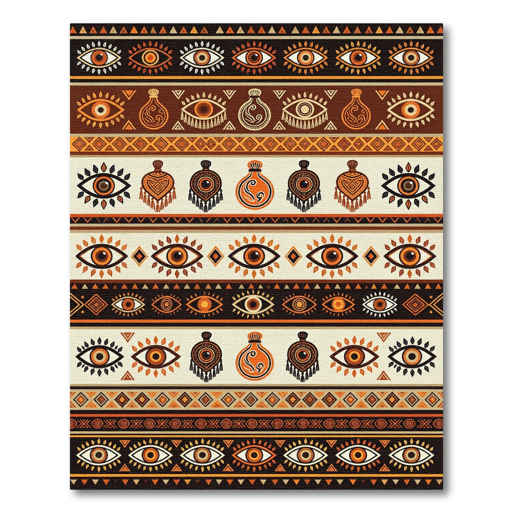 Tribal Eye Earthy Ochre Geometric Striped Rug