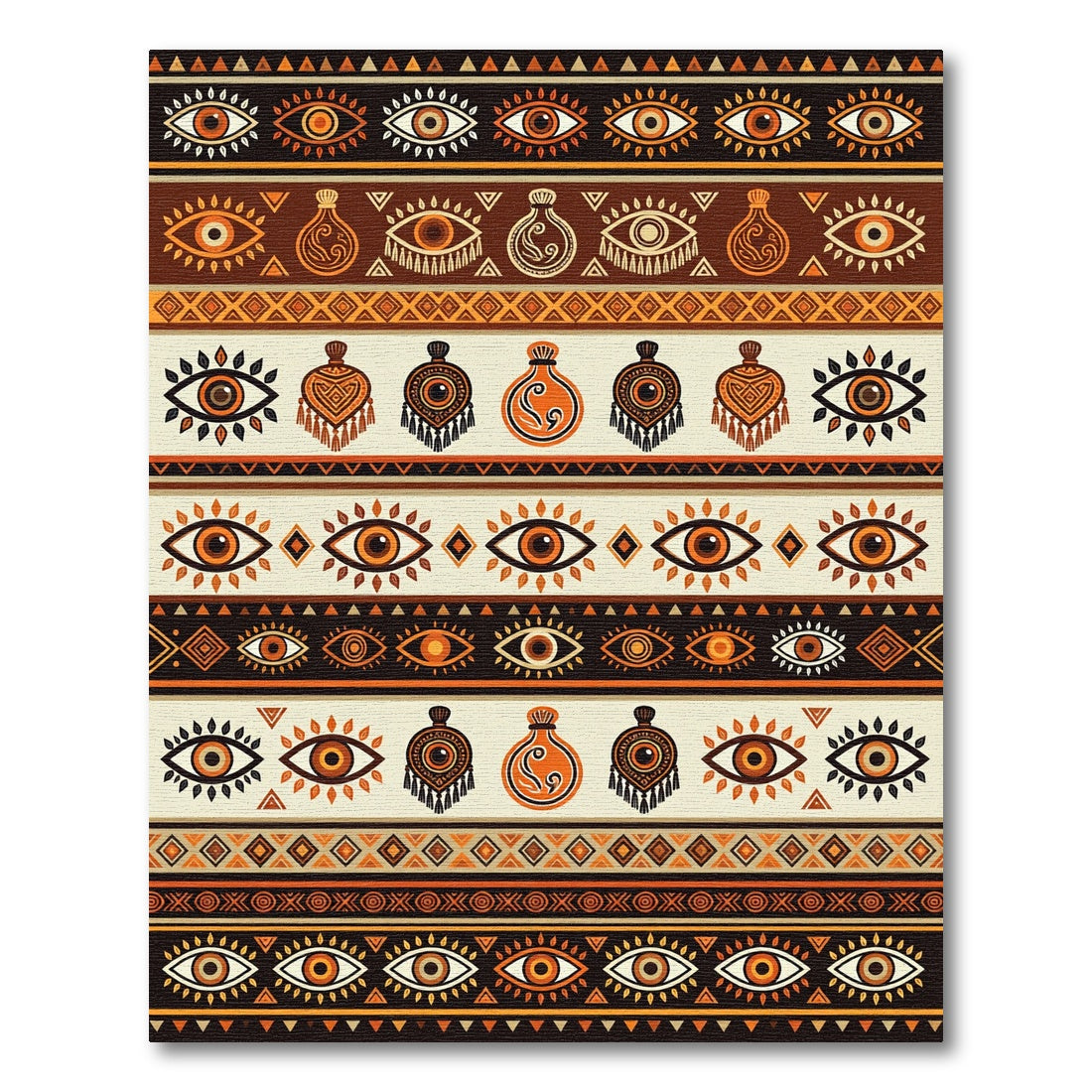 Tribal Eye Earthy Ochre Geometric Striped Rug