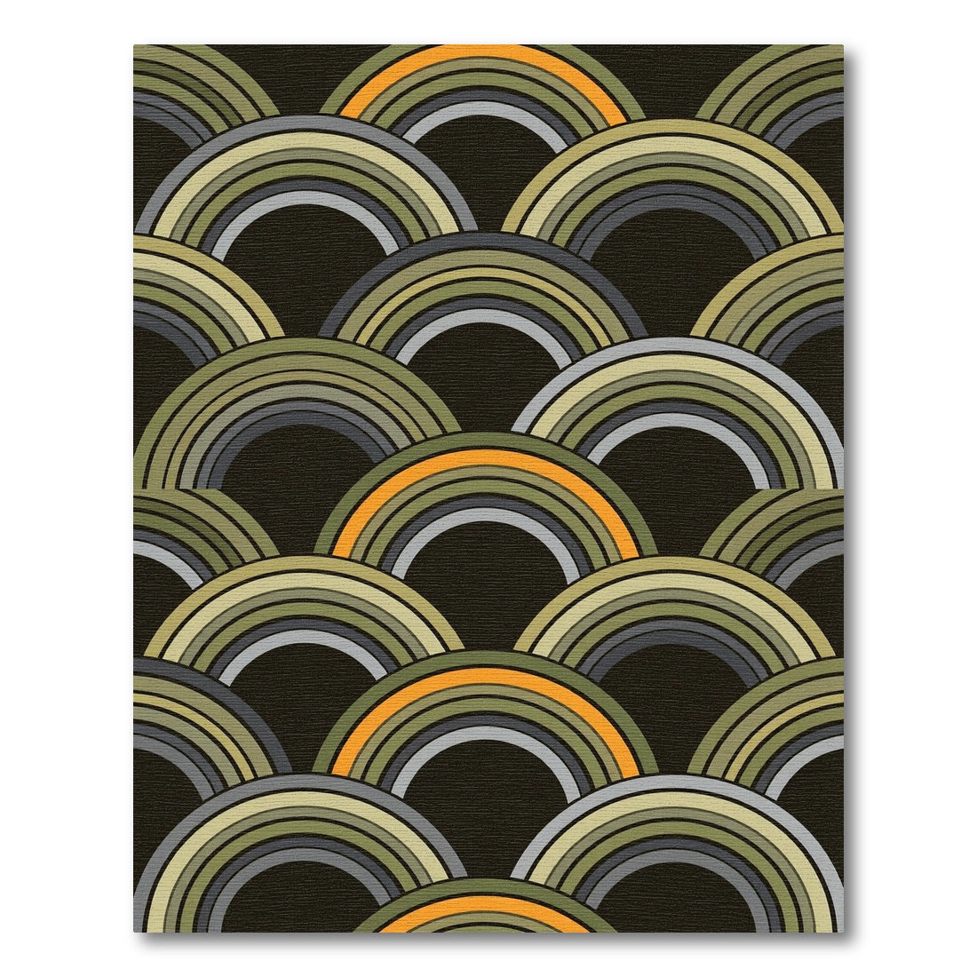 Retro Olive and Golden Arc Medallion Rug
