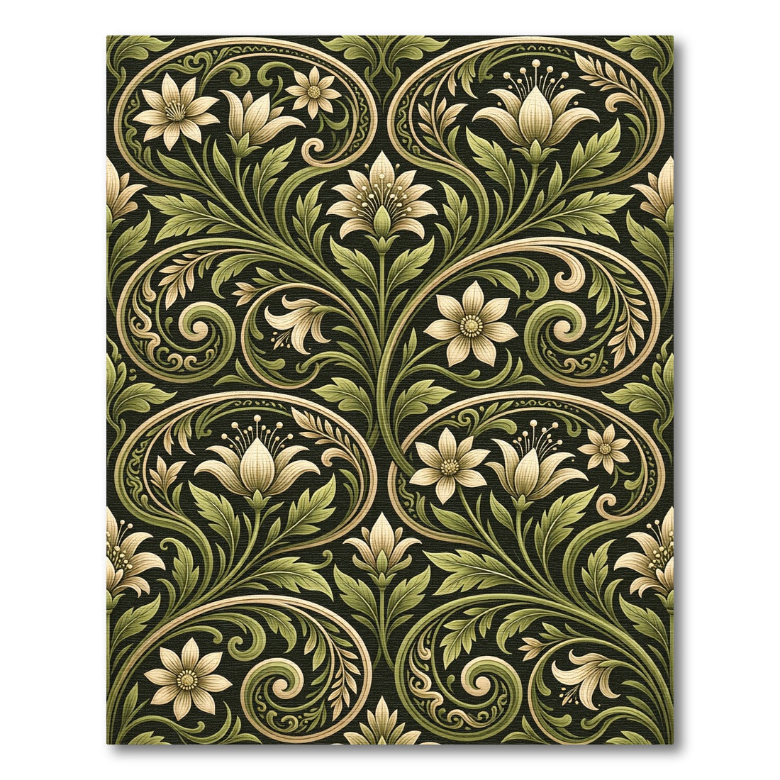 Elegant Sage Gold Floral Scroll Rug