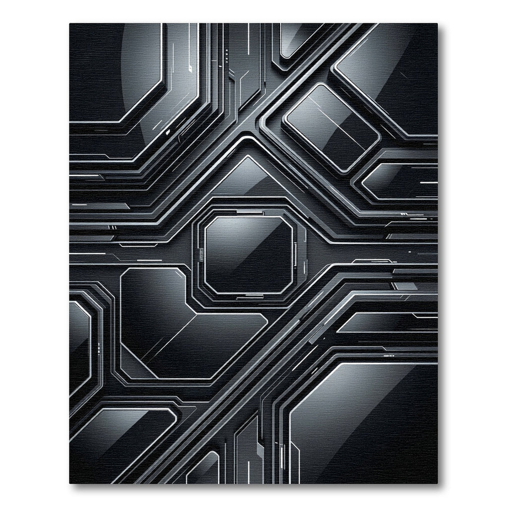 Sleek Metallic Monochromatic Cyber Hexagon Rug