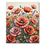 Vibrant Poppy Meadow Wildflower Field Rug