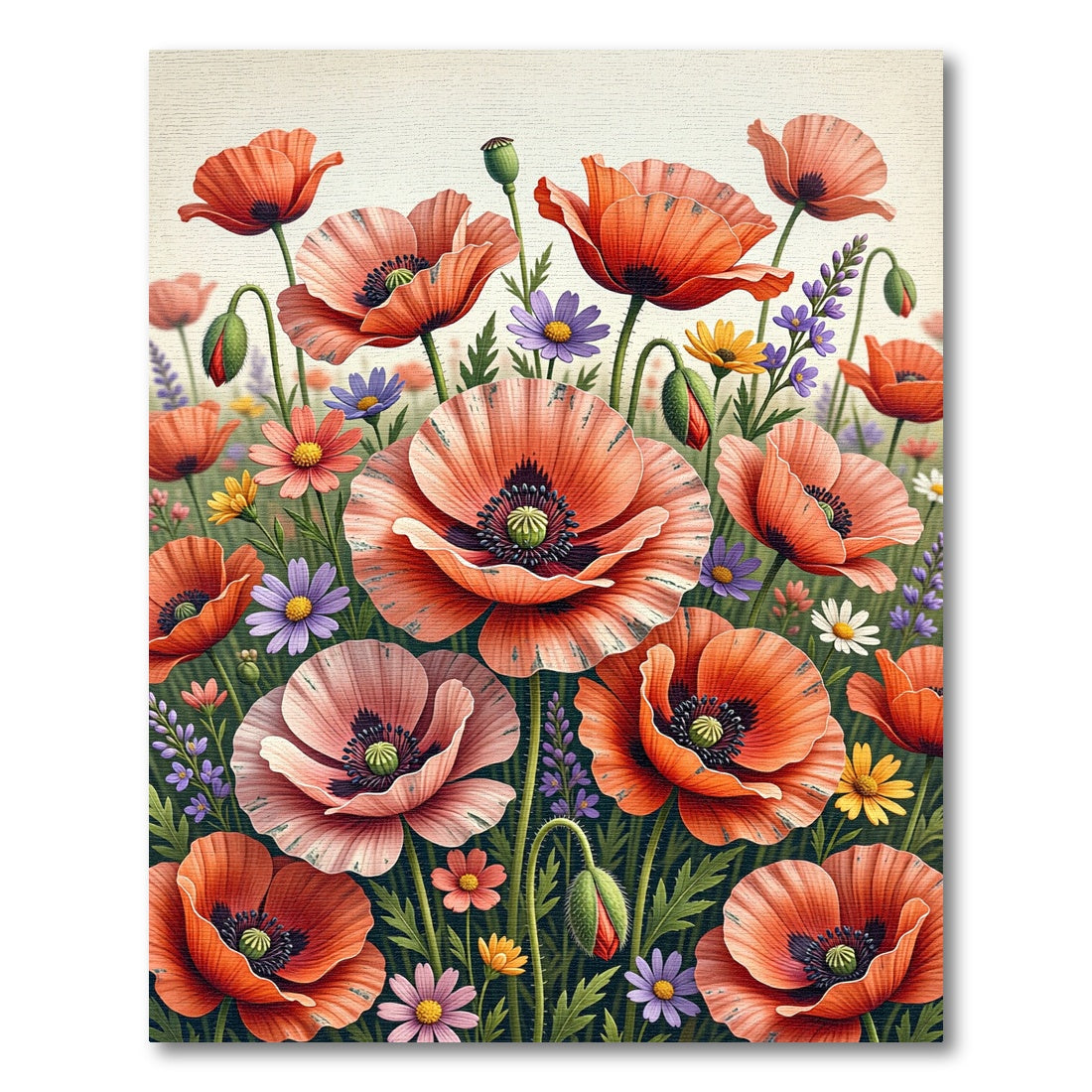 Vibrant Poppy Meadow Wildflower Field Rug