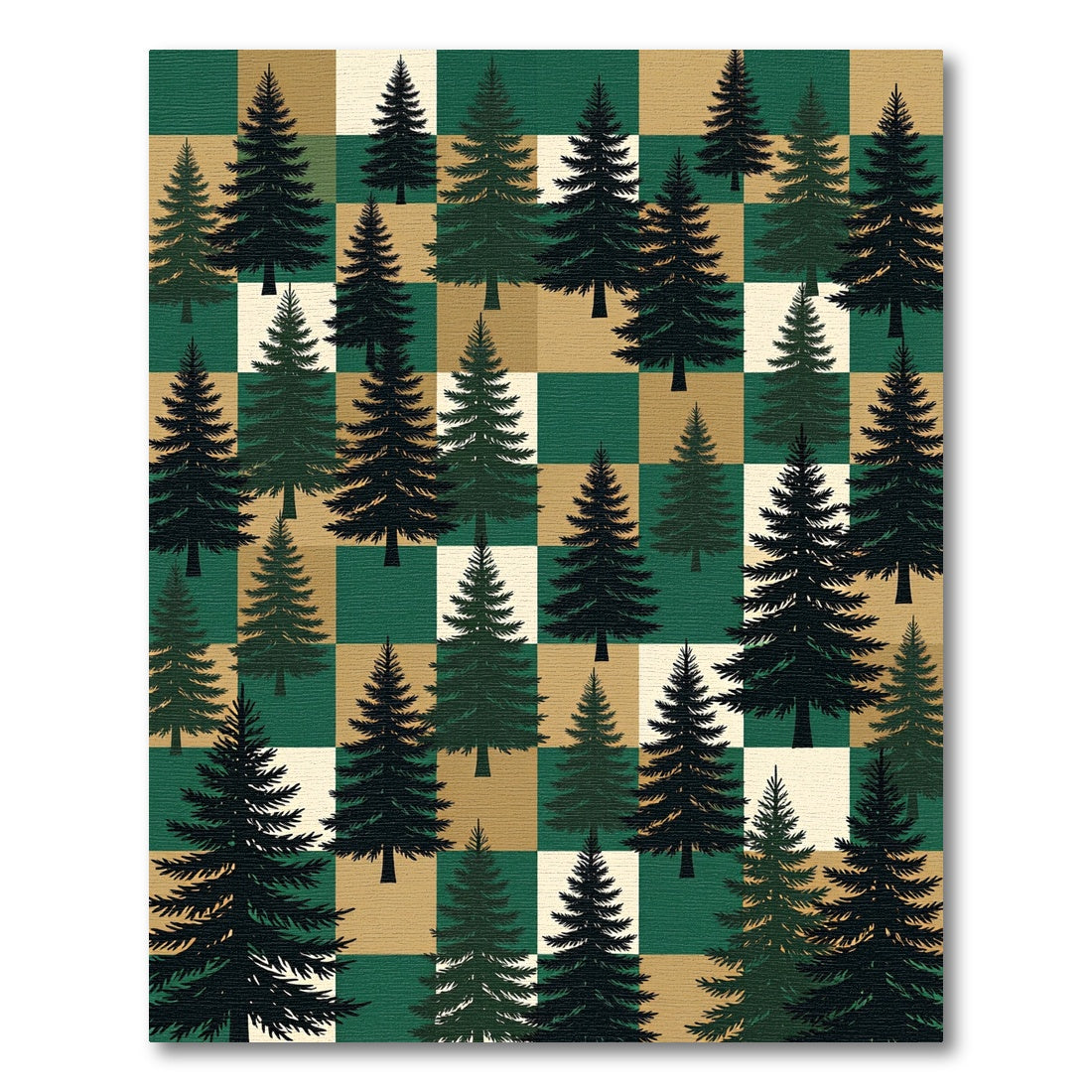 Earthy Forest Pine Checkered Woodland Rug