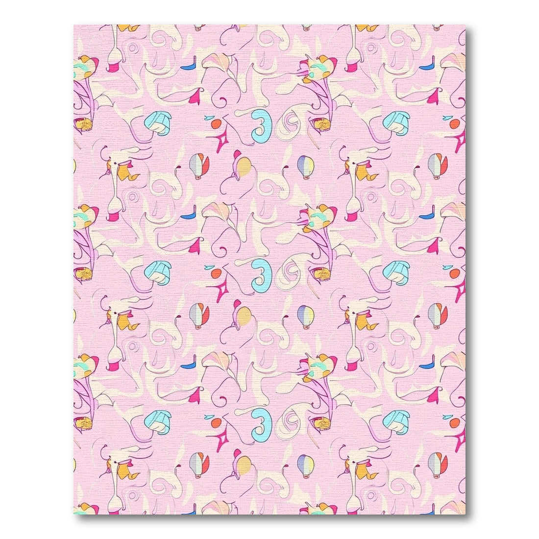 Pink Whimsical Line Art Elements Rug