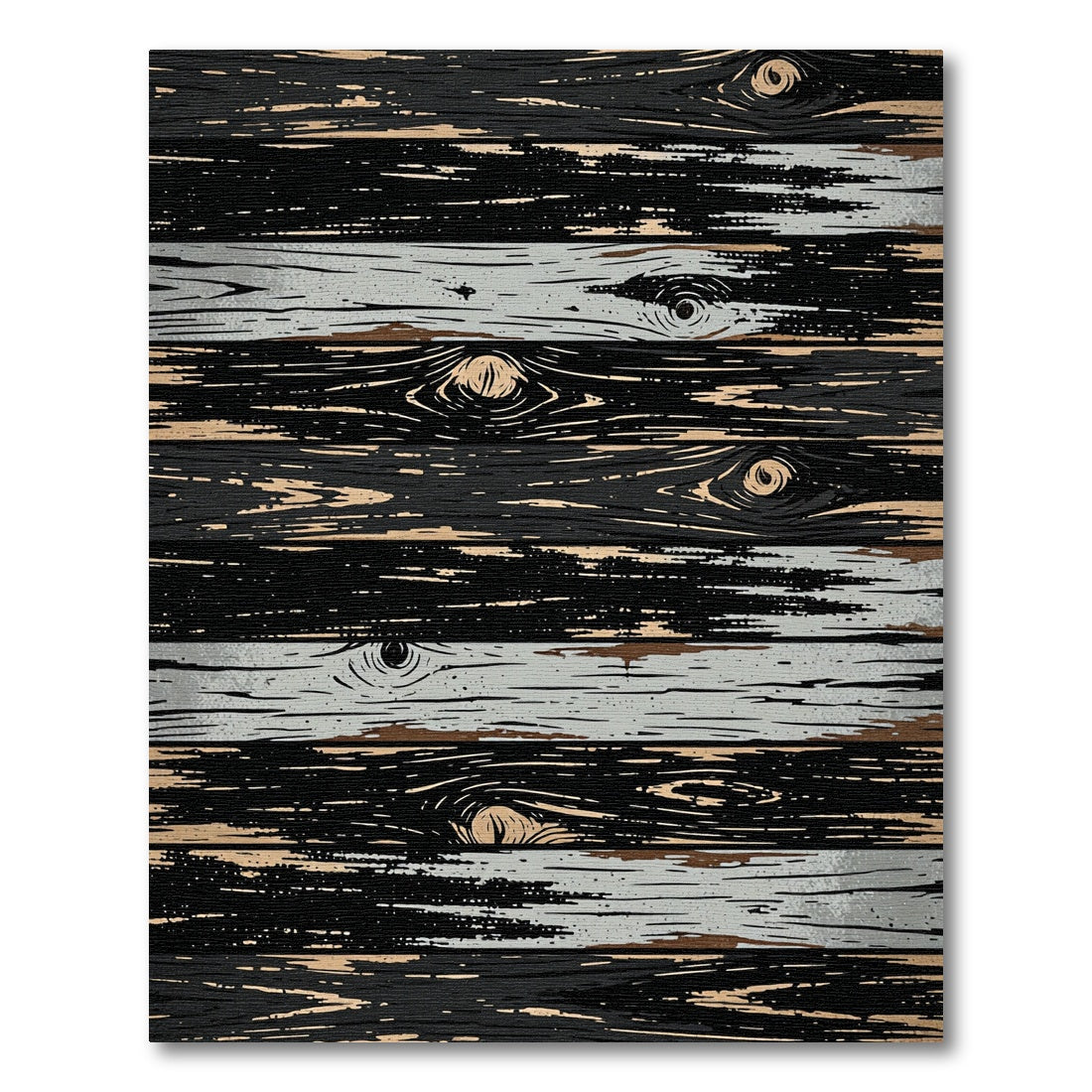 Distressed Black Wood Grain Stripes Rug
