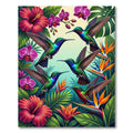 Vibrant Tropical Hummingbird Floral Oasis Rug