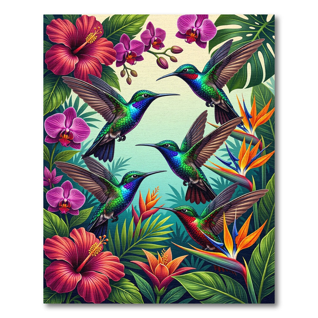 Vibrant Tropical Hummingbird Floral Oasis Rug