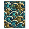 Golden Teal Peacock Wave Composition Rug