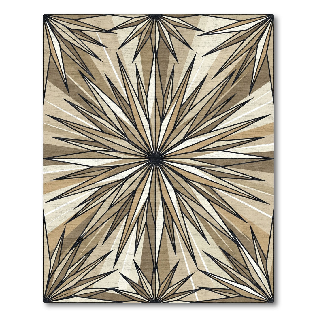 Midcentury Modern Golden Sunburst Geometric Rug