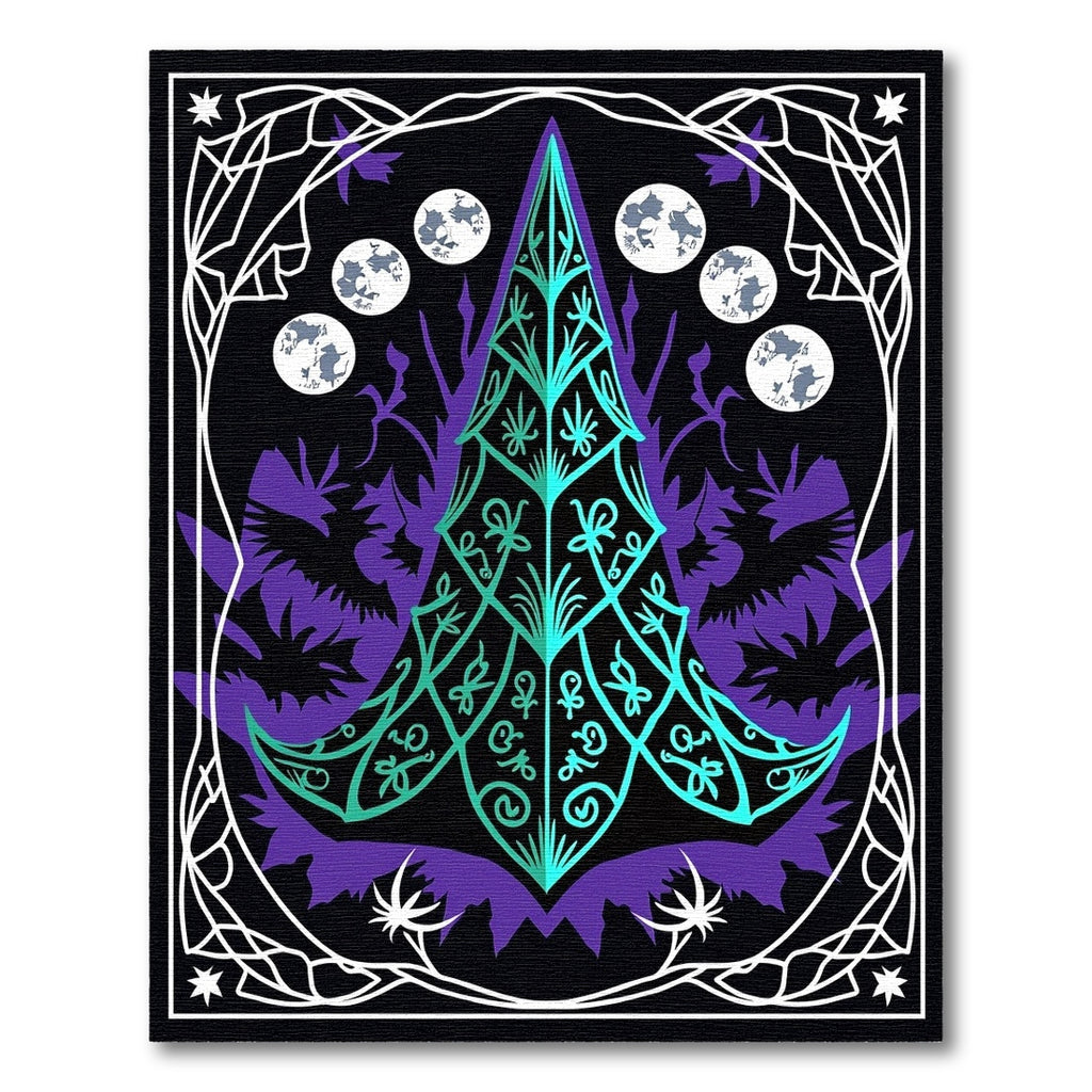 Mystical Emerald Tree Purple Moon Forest Rug