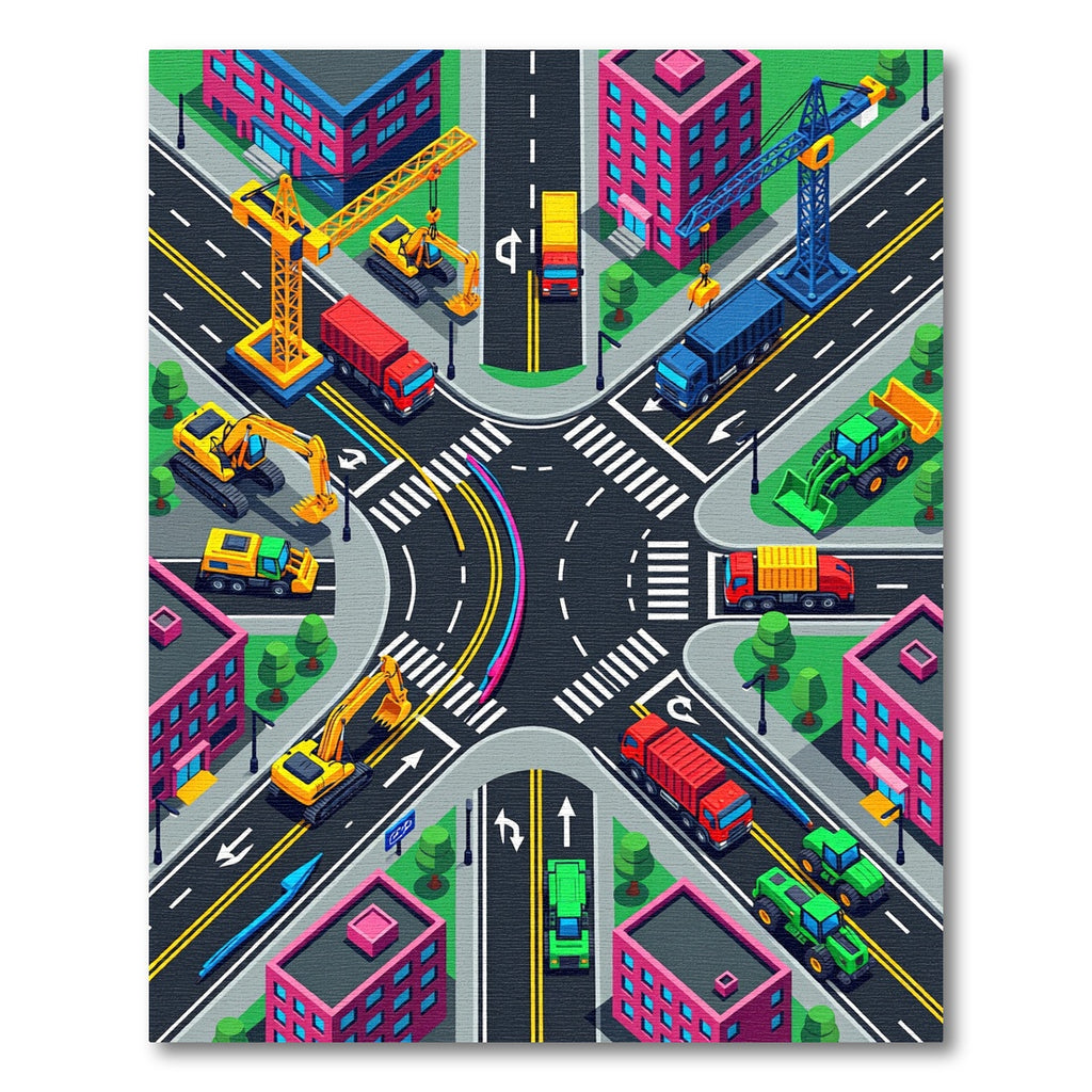 Isometric Urban Construction City Grid Rug