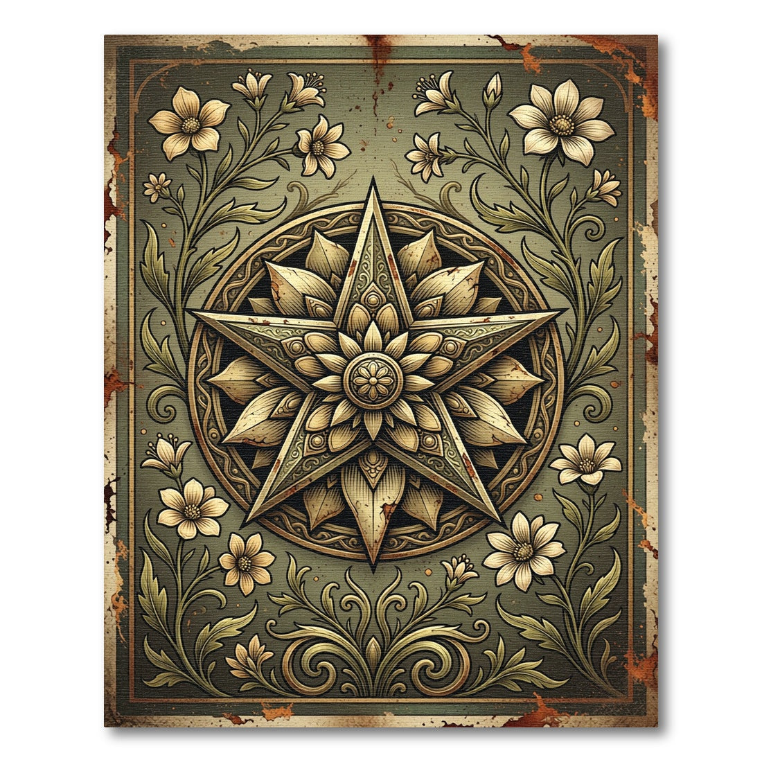 Vintage Gold Floral Star Medallion Rug