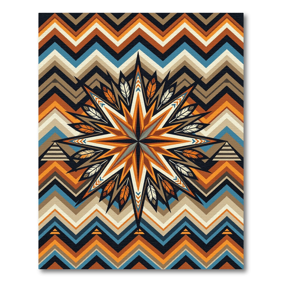 Earthy Geometric Feather Star Medallion Rug