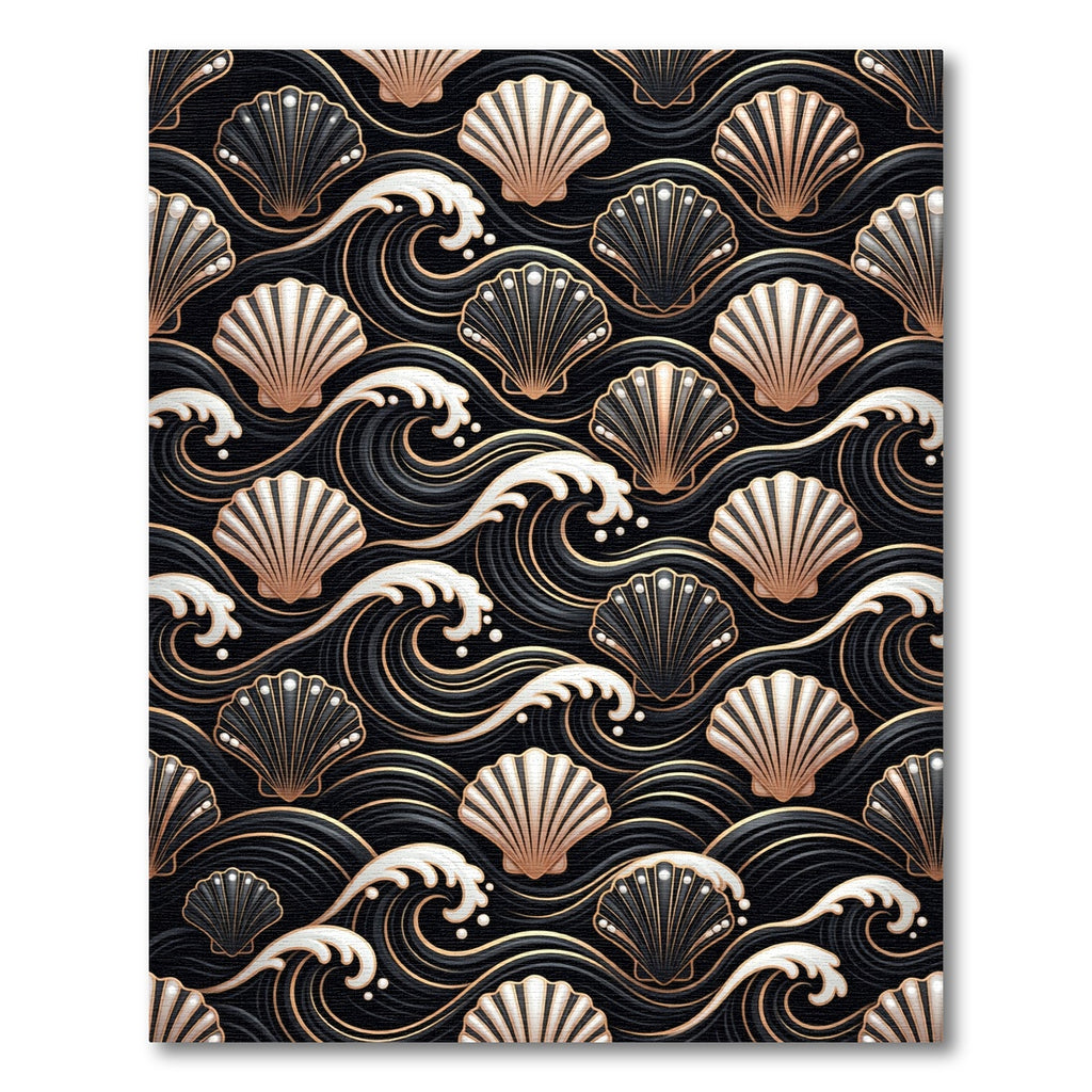 Black Gold Seashell Wave Art Rug