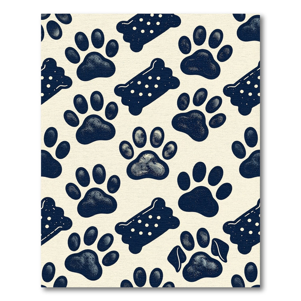 Navy Blue Paw and Treat Illustration Rug