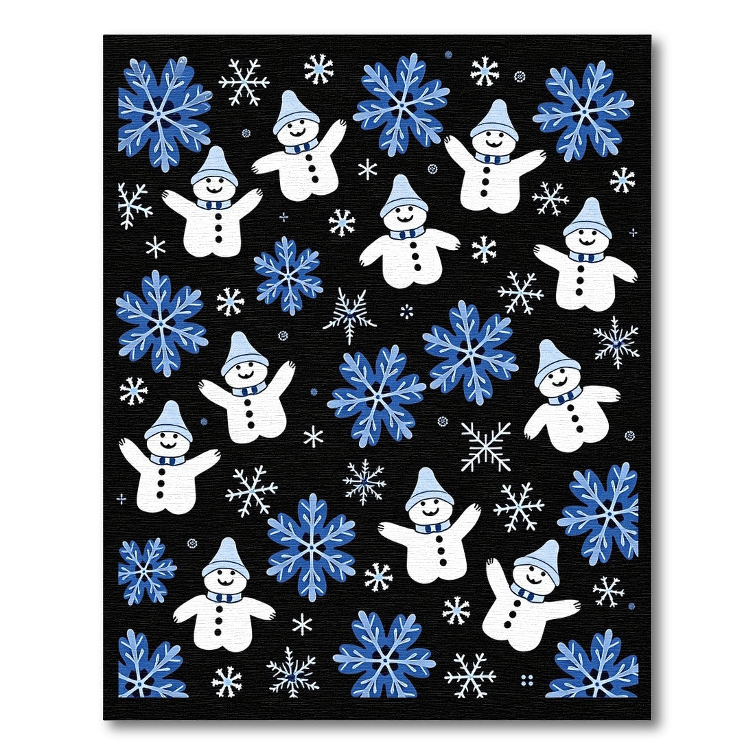 Blue Snowflakes and Cute Snowmen Toss Rug