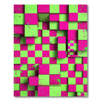 Neon Pink Lime Green Pixelated Block Rug