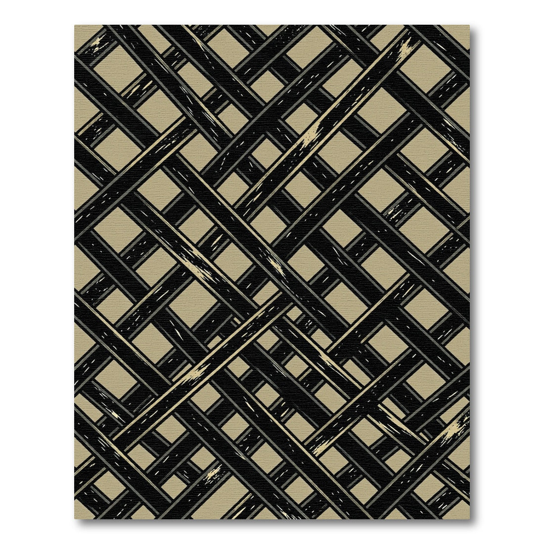 Taupe and Black Intersecting Grid Lattice Rug
