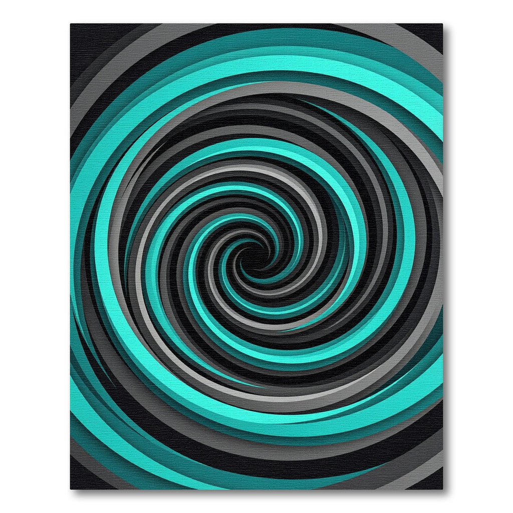 Modern Teal and Gray Hypnotic Spiral Rug