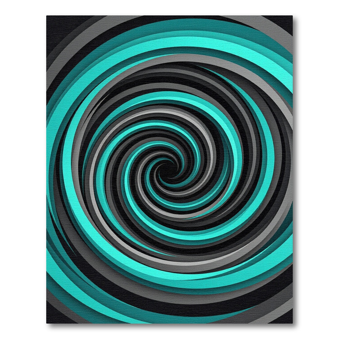 Modern Teal and Gray Hypnotic Spiral Rug