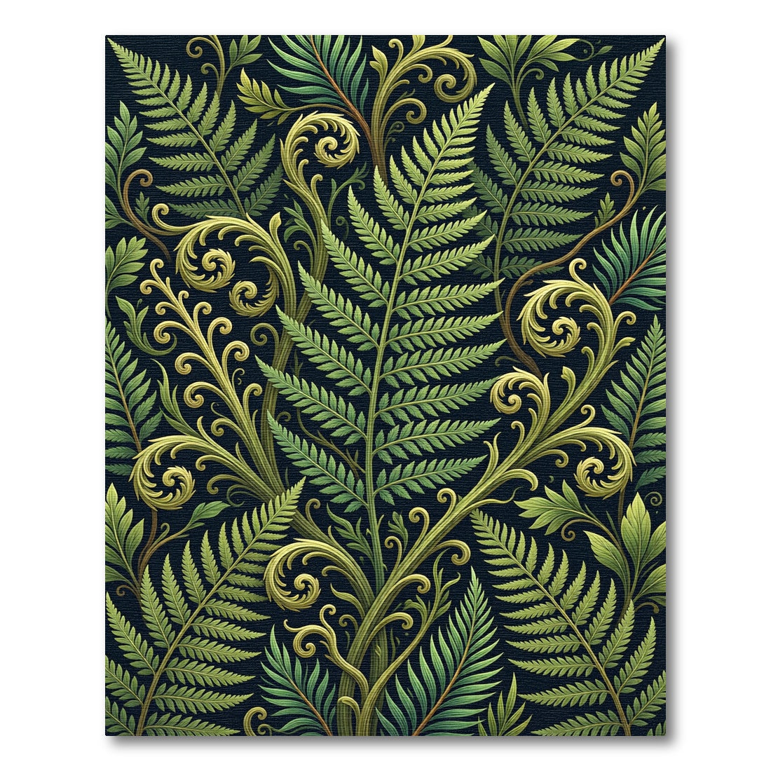 Vibrant Green Fern Scrollwork Arrangement Rug