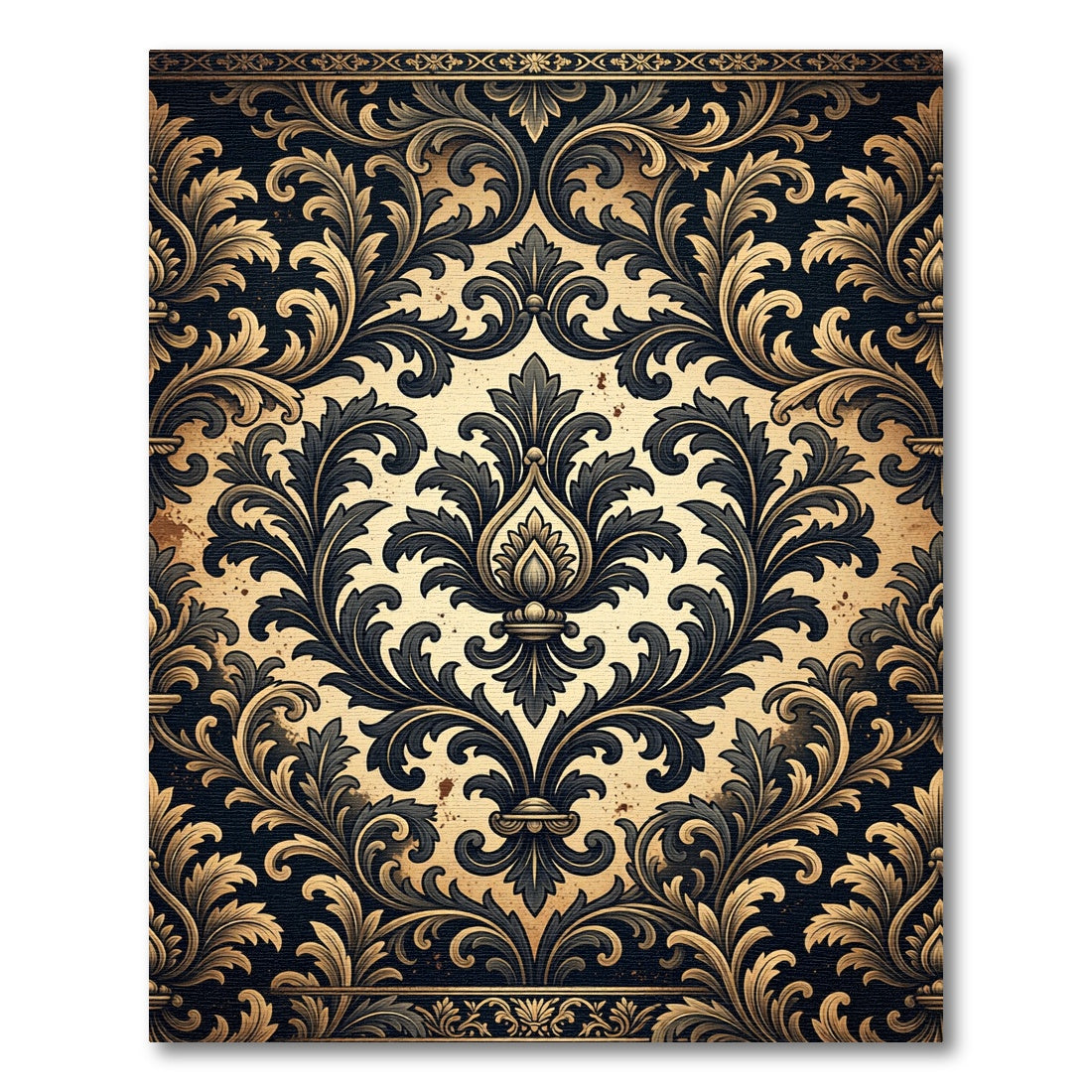 Ornate Black and Gold Damask Swirls Rug