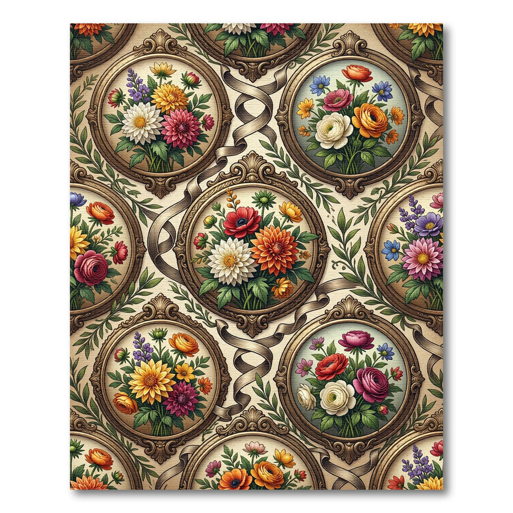 Vintage Floral Bouquet Framed Ornament Rug