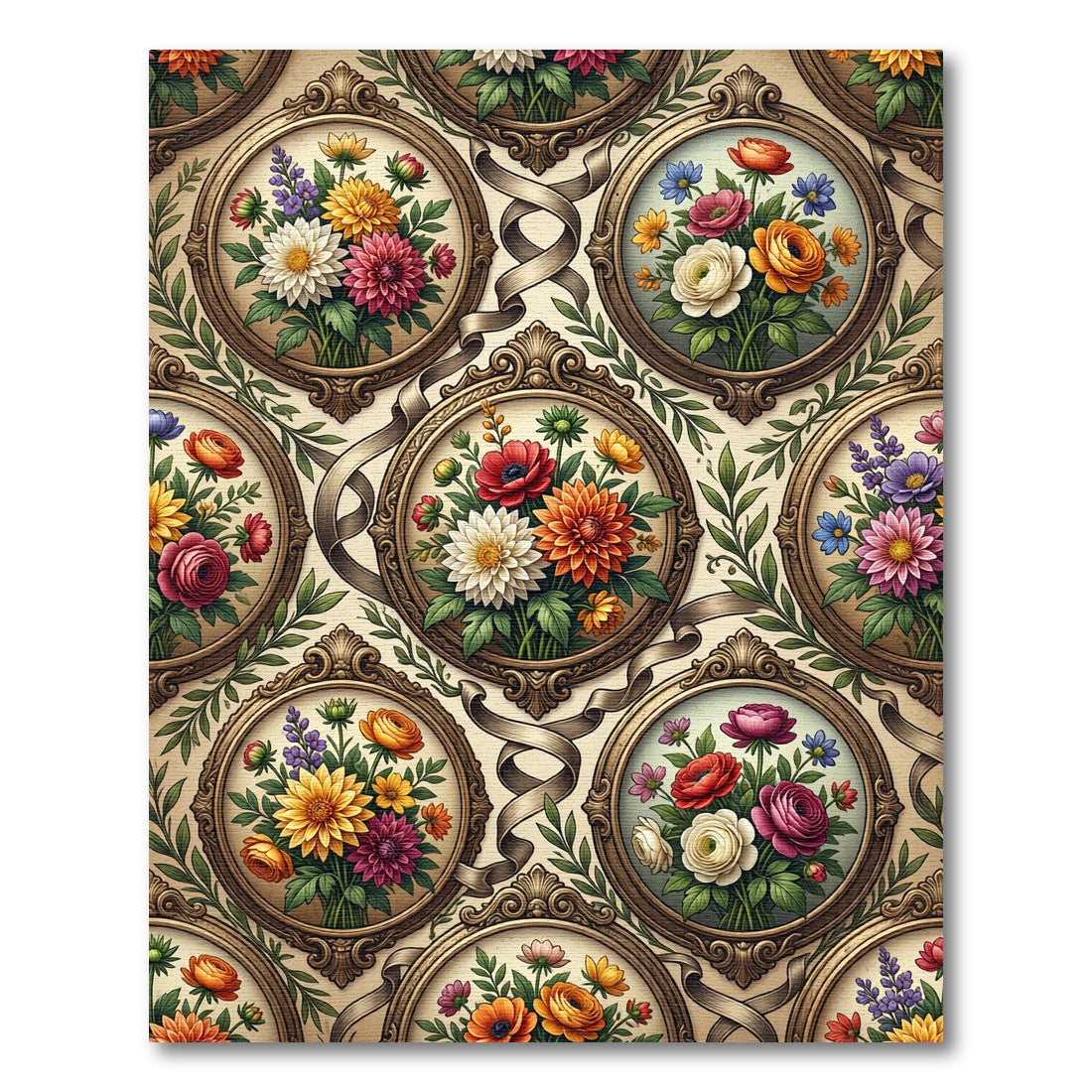 Vintage Floral Bouquet Framed Ornament Rug