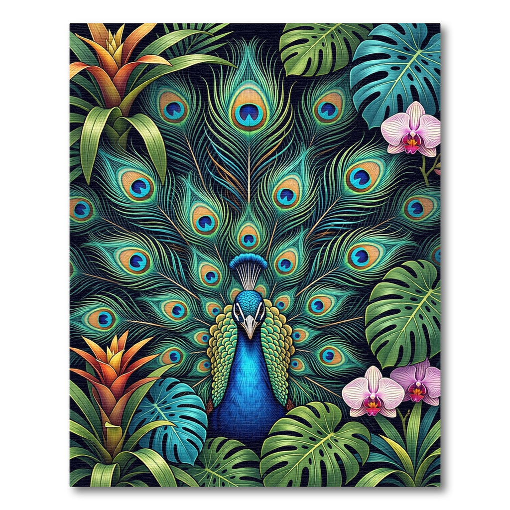 Exotic Peacock Feathers Tropical Floral Art Rug