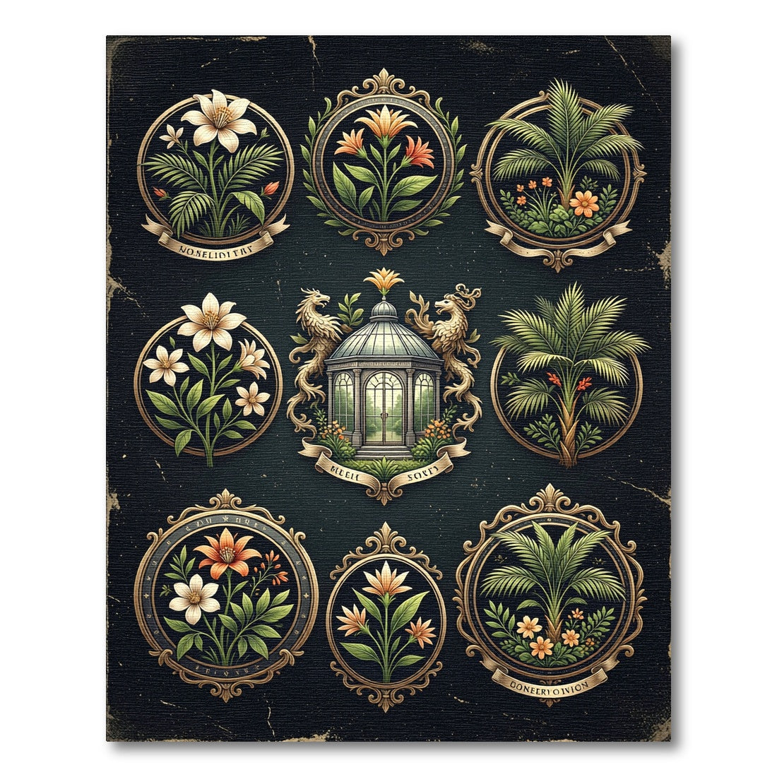 Ornate Floral Conservatory Emblem Rug