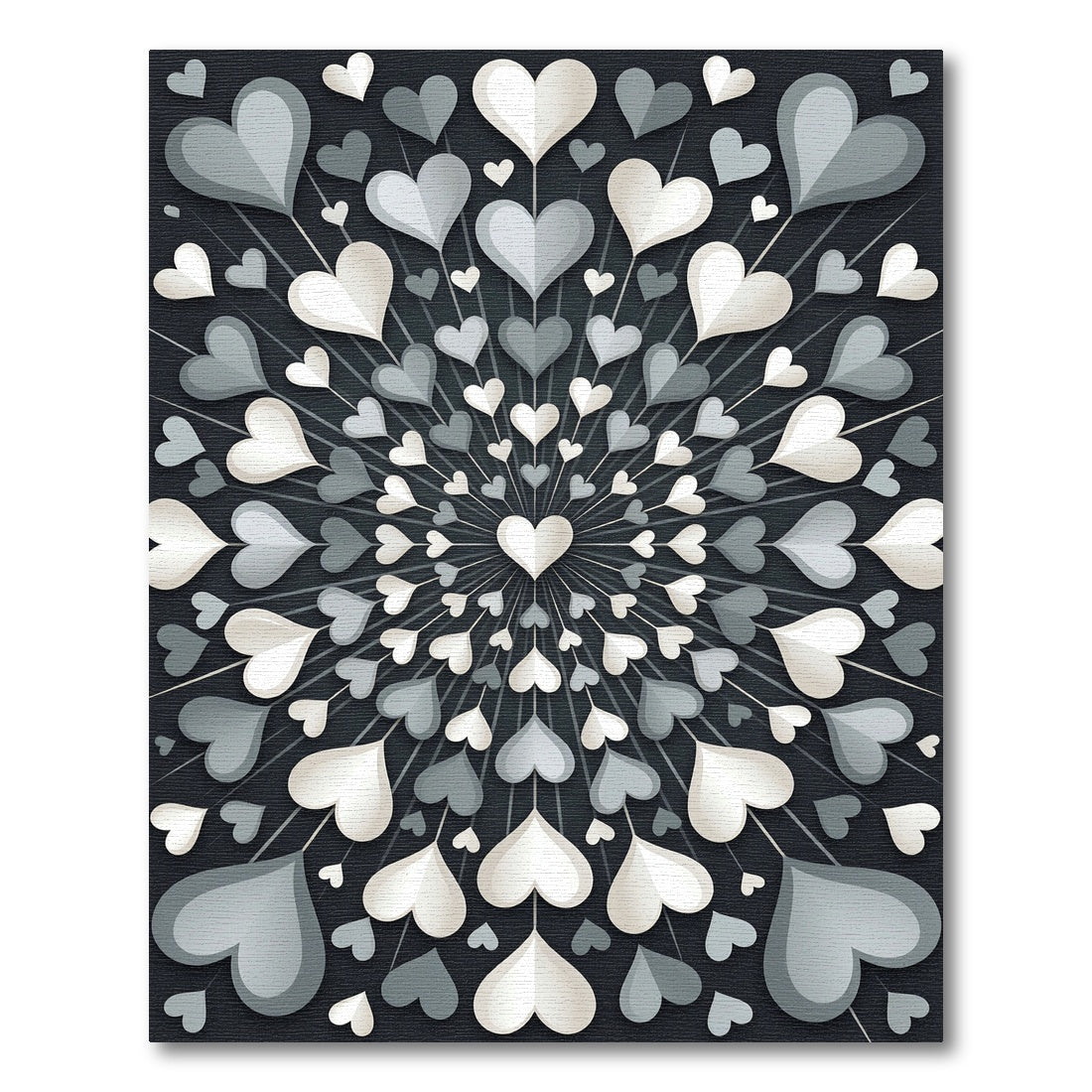 Monochrome Heart Medallion Radial Graphic Rug