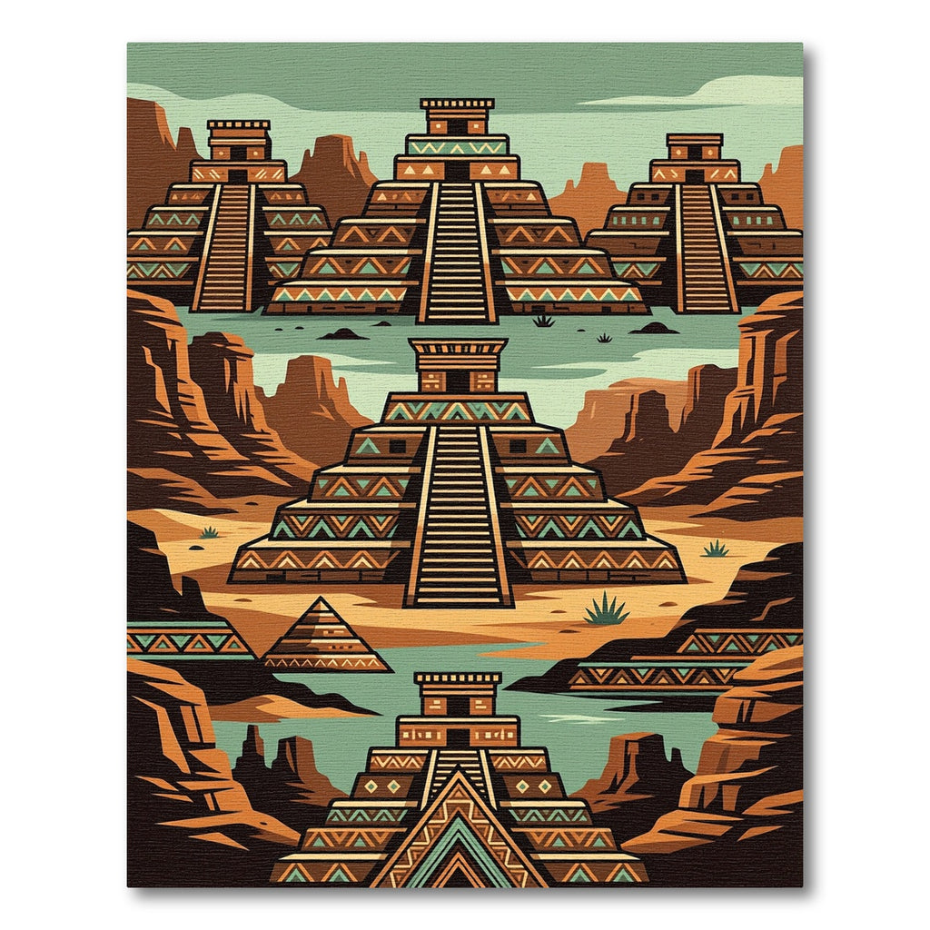 Geometric Aztec Temple Desert Horizon Rug