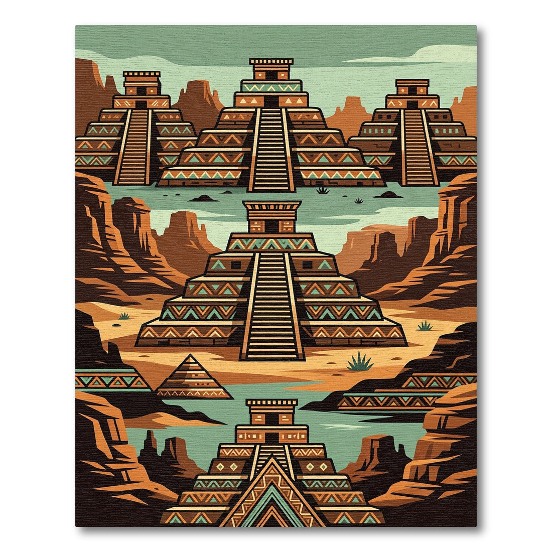 Geometric Aztec Temple Desert Horizon Rug